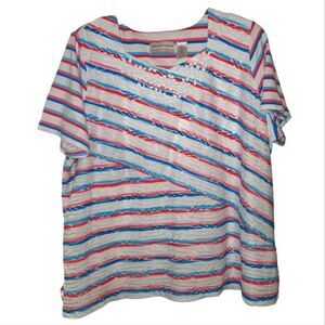 Alfred Dunner Woman Stretch Beaded Neck Blouse